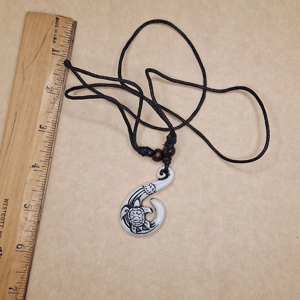 Turtle Hawaiian fish hook necklace adjustable Tribal pendant nautical jewelry